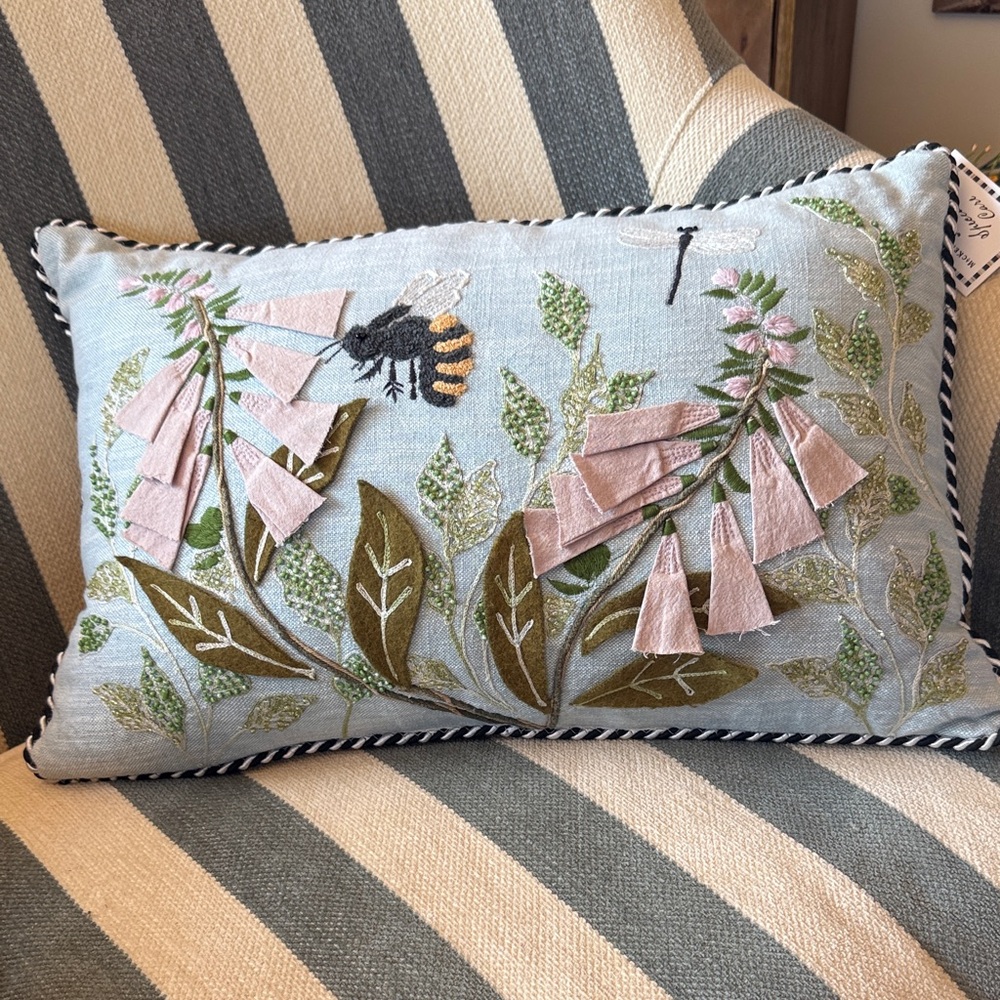 Mackenzie-Childs Floral And Bee Lumbar Throw Pillow